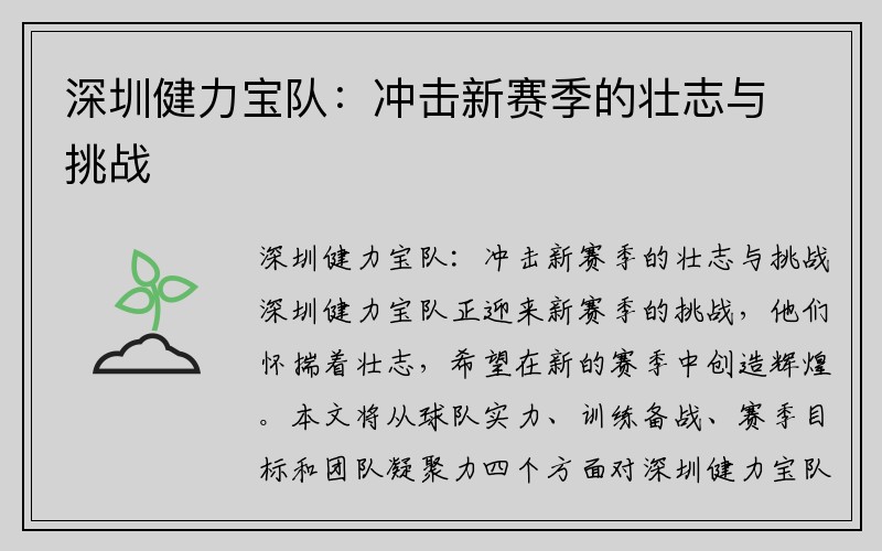 深圳健力宝队：冲击新赛季的壮志与挑战