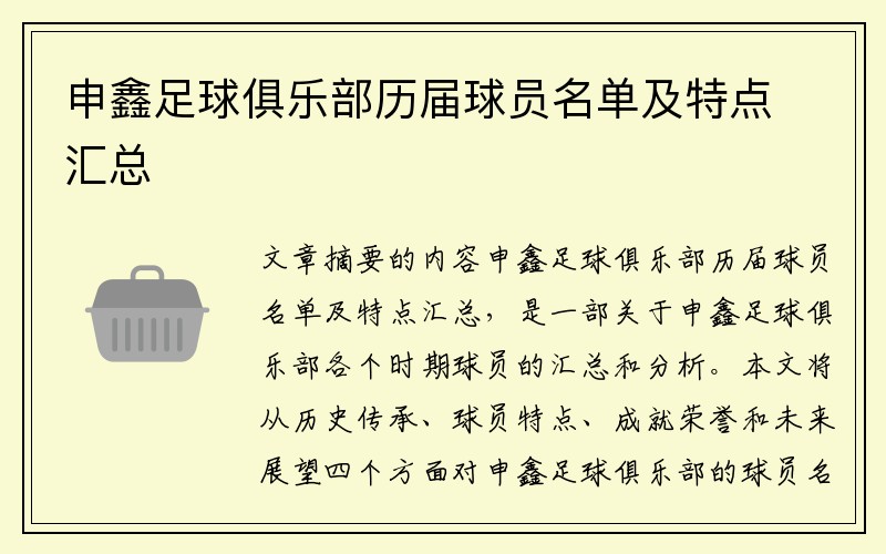申鑫足球俱乐部历届球员名单及特点汇总